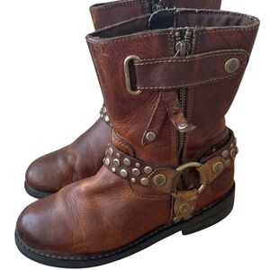 Harley Davidson Vada Moto Boots Womens Sz 6 Brown Leather Harness Studded Biker